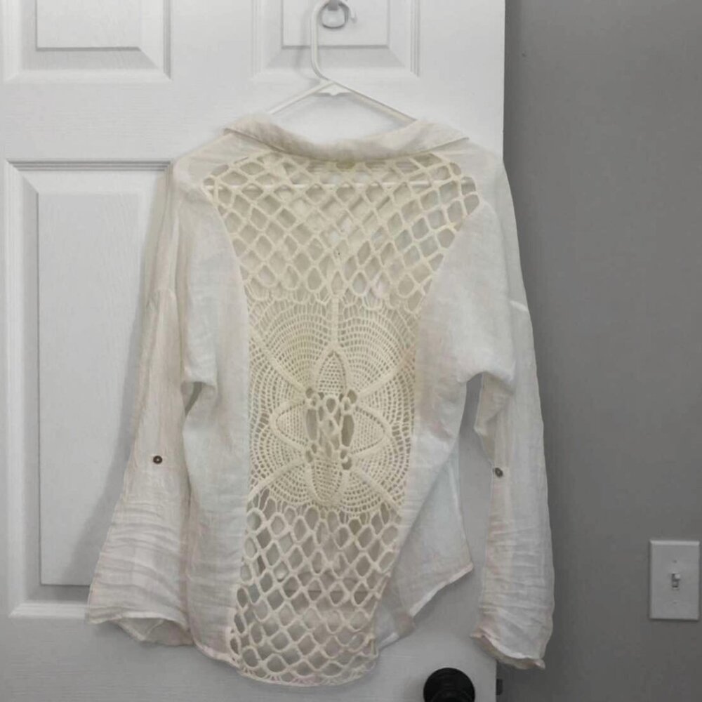 Dylan Crochet Open Back Lightweight Button Down I… - image 2
